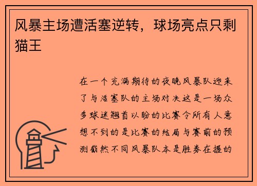 风暴主场遭活塞逆转，球场亮点只剩猫王